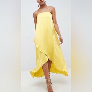 ASOS Satin Bandeau Maxi Dress in Chartreuse